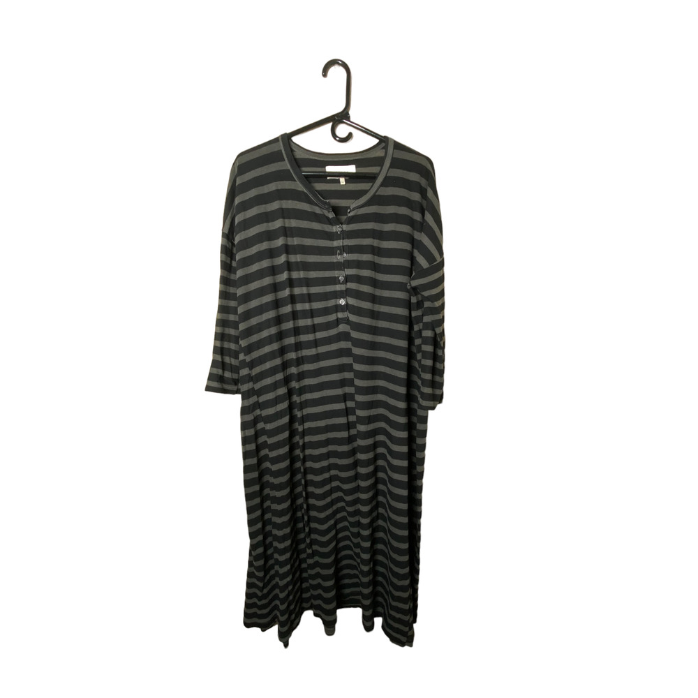 The GREAT. The Long Sleeve Knotted Henley Dress Striped sz 1 = Small